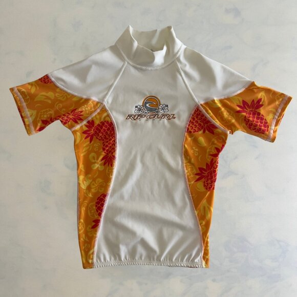 Rip Curl Vintage Surf Swim Tropical Pineapple Tee Shirt Rash Guard - Picture 1 of 8